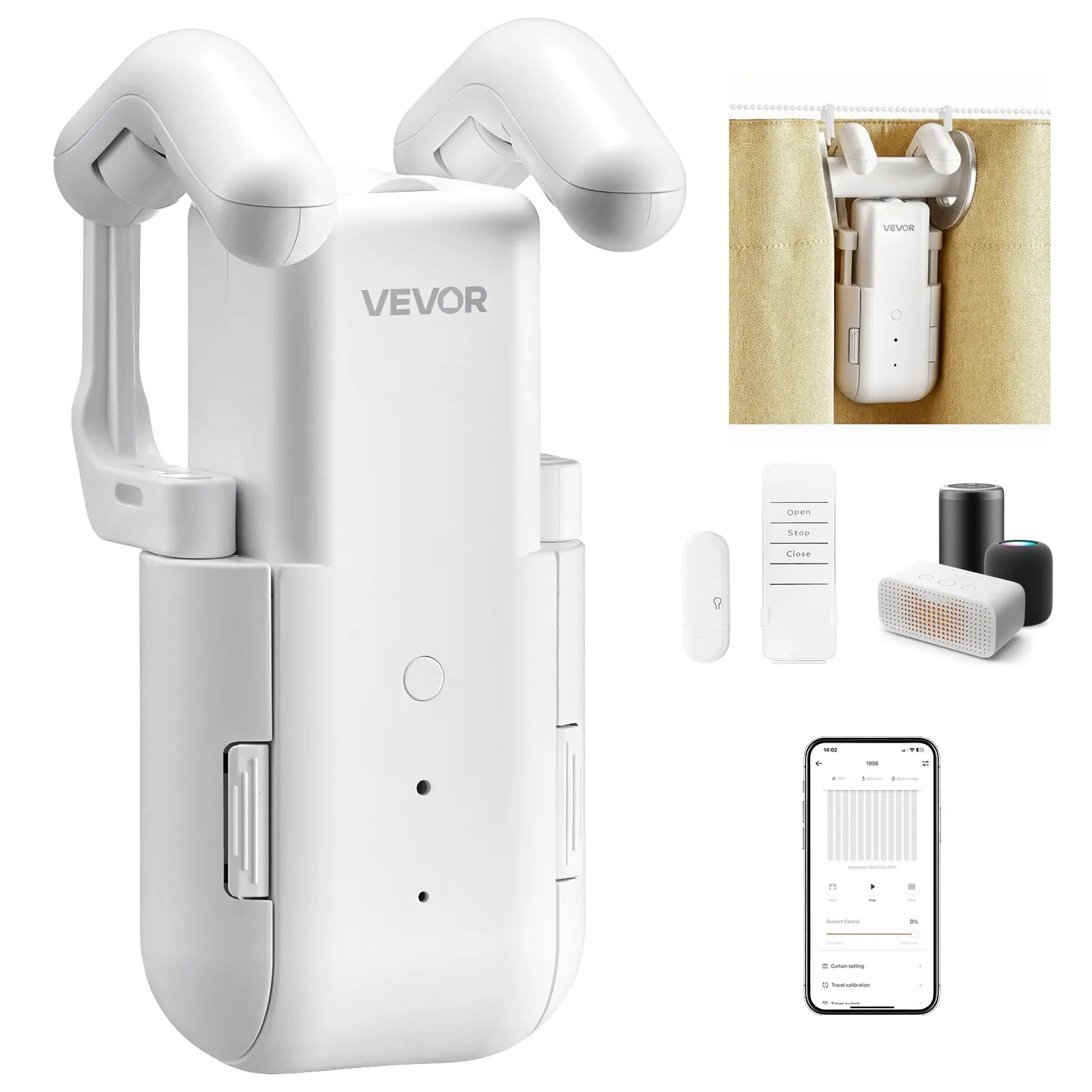 【Summerfinds】VEVOR Automatic Roman Rod Curtain Opener, 1.5 lbs Capacity, Compact, APP & Remote Control, Included Hub, Alexa & Google Home Compatible, Timed Open/Close, Silent Mode, ABS Build, for Living Room, Office, Nursery, Indoor Use