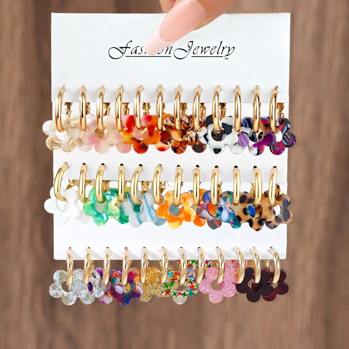 Fashion Cute Colorful Acrylic Flower Pendant Earrings Set Niche Design Colorful Elegant Versatile Ladies Earrings Gift