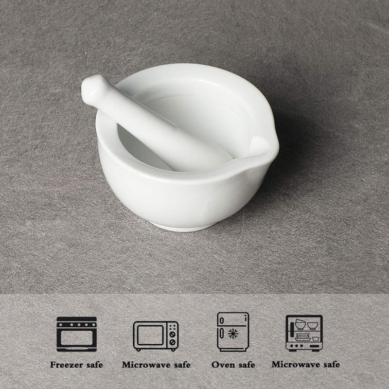 Porcelain Small Mortar and Pestle, Ceramic Herb Grinder Pill Crusher Set, 3.3 inch White