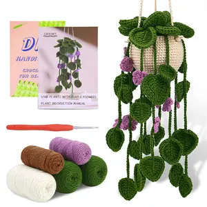 2026Must-Have Cross-Border Hot-Selling Purple Flower Vine Hanging Basket Creative Pendant - DIY Handmade Crochet Craft Kit for Indoor Outdoor Decor, Living Room Wall Hanging, Balcony Planter Cover, Nursery Decoration |     High-Quality Yarn