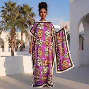 Viral Leopard Patchwork Print Satin Kaftan | Flowy Maxi Cover-Up for Vacation & Street Style