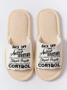 Funny Text Print Open Toe Slippers, All-Season Soft Sole Home Floor Slipper, Anti-Slip Breathable Non-Odorous Footwear