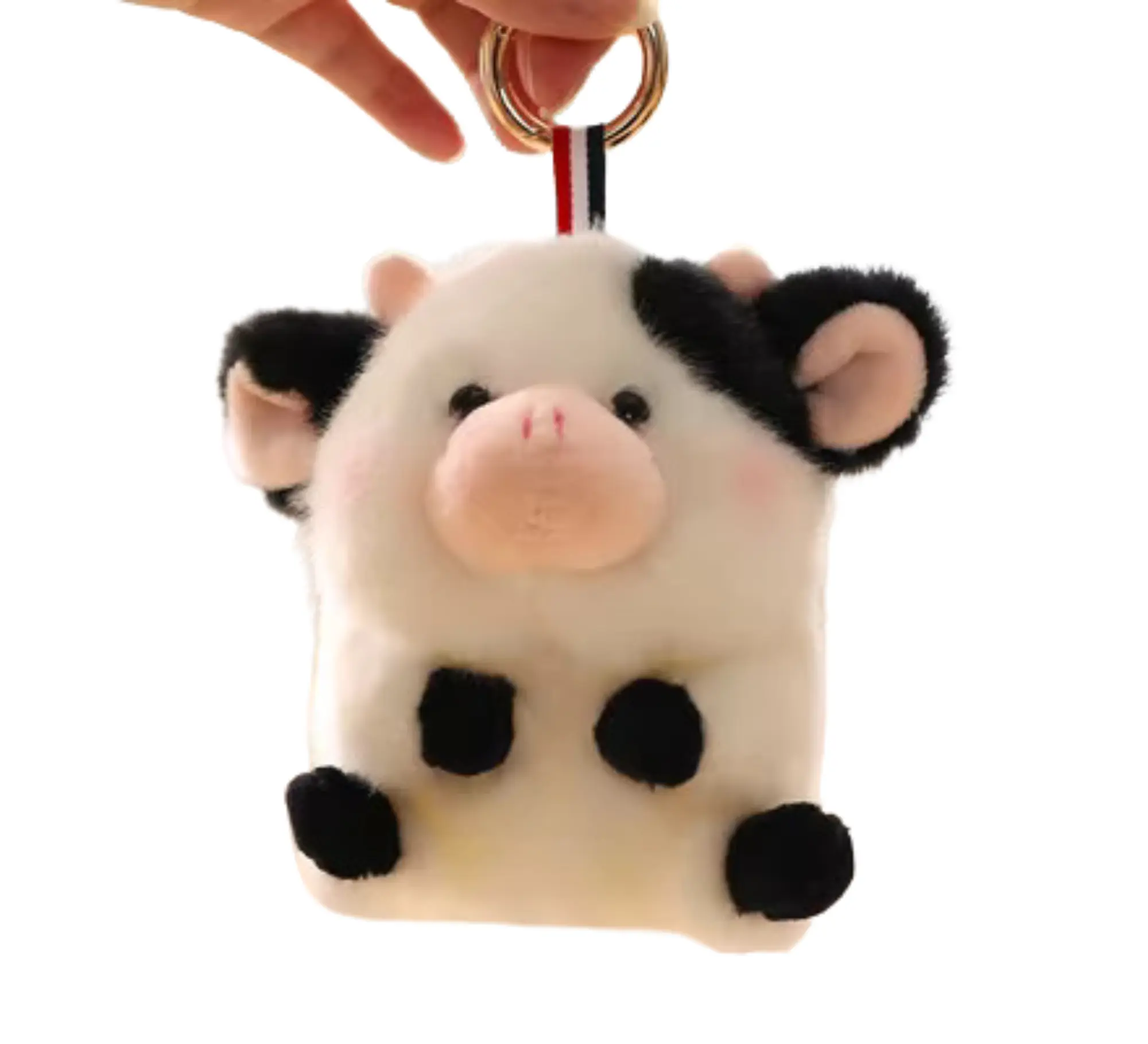 Cute Cow Plush Keychain – 5x4in Soft Stuffed Animal Bag Charm for Backpacks, Purses, or Keys – Adorable Moo Moo Cow Toy with Gold Ring – Kawaii Cow Lover Gift, Aesthetic Accessory, Mini Plush for Kids, Teens, Cow Print Fans, and Gift Bags