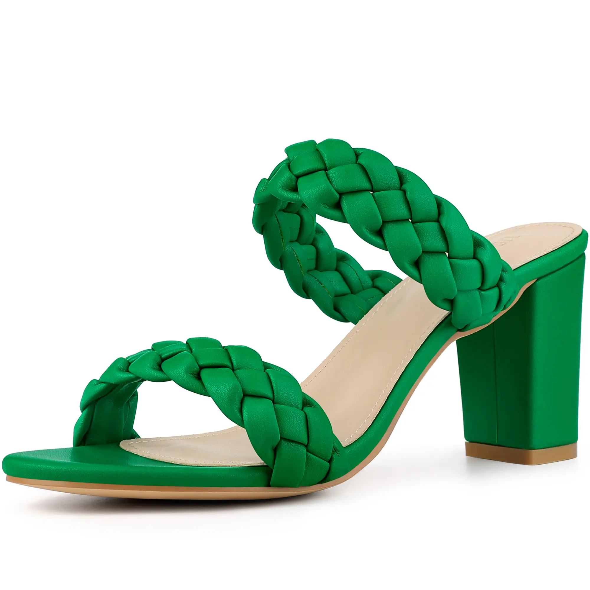 BLISSFUL STEP Braided Heeled Slip-on Chunky Heel Slide Sandals