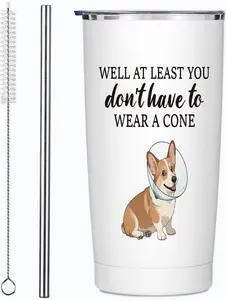 20oz Insulated Thermal Lightweight Stainless Steel Coffee Tumbler Mug with Lid and Straw, Corgi-Themed Kitchenware Drinkware, Get Well Soon Gift for Surgery Recovery Friends