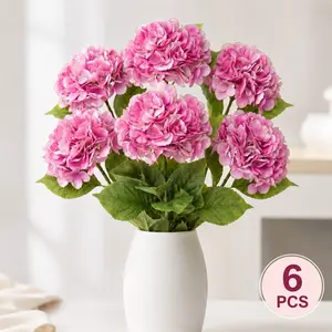 6 PCS  Artificial Hydrangea Flowers, Faux Hydrangea Bouquet for Home Decor, Wedding Party Table Centerpiece, Vase Not Included