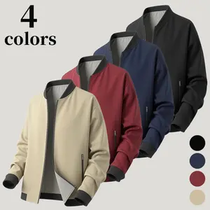 Men’s classic ribbed-collar bomber jacket with full zipper—lightweight, windproof casual outerwear for spring/autumn; lightweight pilot jacket with ribbed collar and full zipper, windproof layering jacket for men
