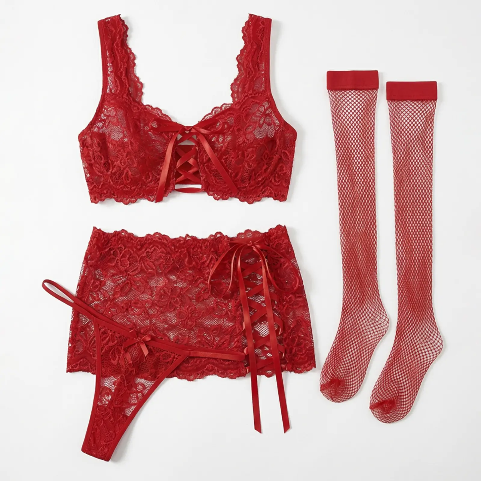 sims 4 sexy clothing cc Valentine's Day Gift Women's 4-Piece Sexy Lingerie Set Sheer Lace Floral  Strappy Bra & Mini Skirt with Stockings Briefs Paired Micro-Stretch Fabric  for Everyday Wear Womenswear