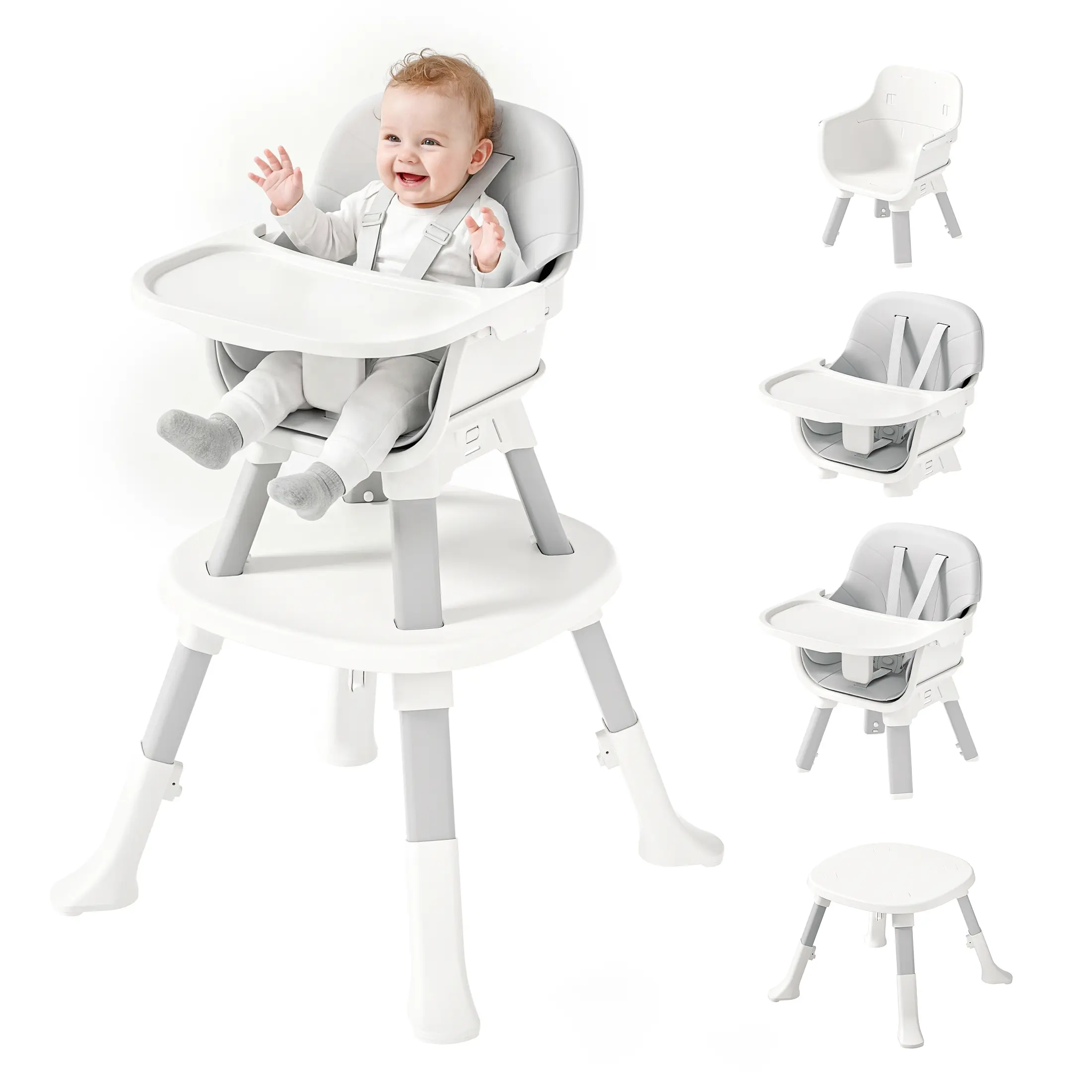 BabyBond All-in-One Convertible Baby High Chair for Babies and Toddlers, 6-in-1 High Chair Converts to Stool, Toddler Chair, Activity Table, Dining Booster Seat with Removable Tray, Kids Learning Table & Chair, Ideal Christmas Gift for Kids(Light Grey)