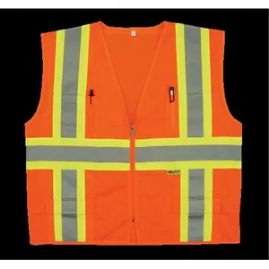212 MAIN Class 2 High Visibility Reflective Work Safety Vest - Large (L) Size, 2W M7038C-2 Mesh Ventilated Safety Vest, Multi-Pocket, Orange, High Visibility Vest