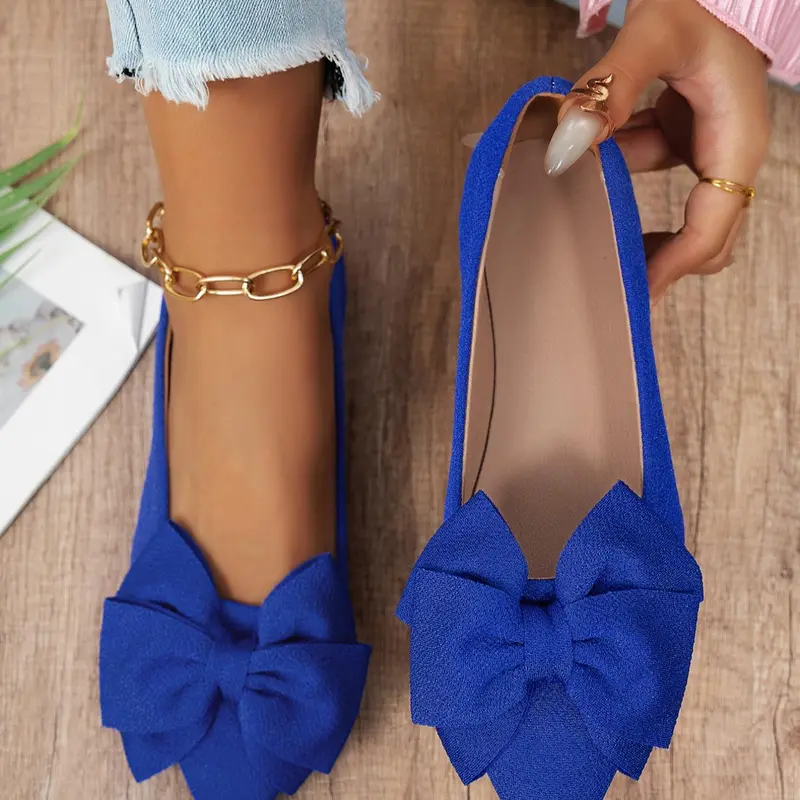 Women's Cute Bowknot Design Flat Shoes, Casual Comfortable Fabric Slip on Shoes for Daily Wear, All Match Barefoot Shoes for Women & Girls, Slip on Flats, Ballerina Flats Shoes, Fashion Flat Shoes, Fashionable Flats, Casual Flat Footwear