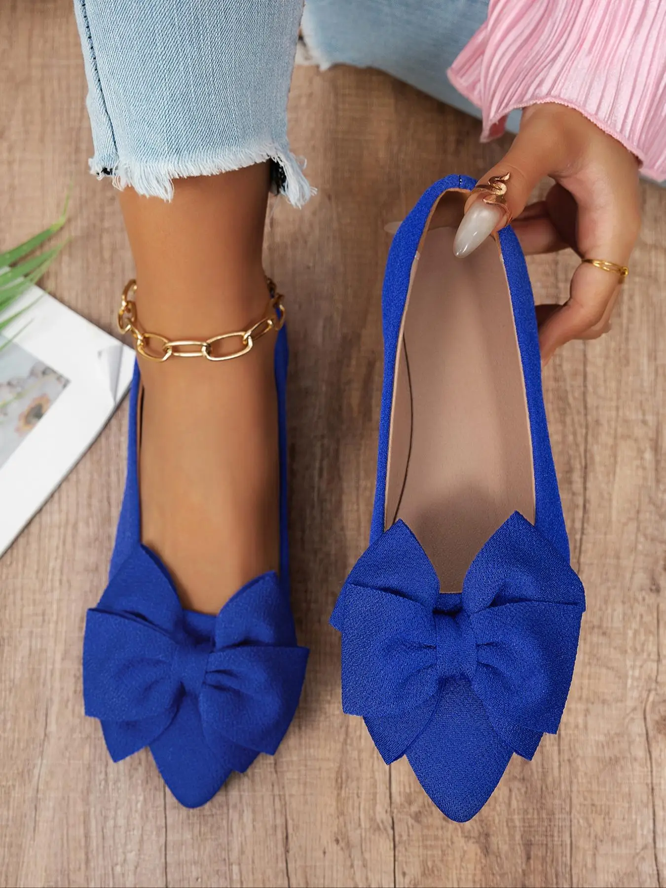 Women's Cute Bowknot Design Flat Shoes, Casual Comfortable Fabric Slip on Shoes for Daily Wear, All Match Barefoot Shoes for Women & Girls