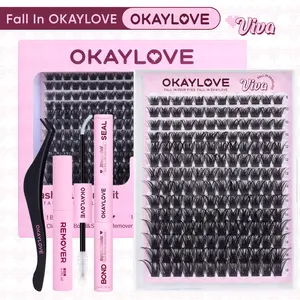OKAYLOVE Viva Lash Clusters Kit Volume Lash Extension Kit Lightweight Lash Cluster with Waterproof Long-lasting Lash Bond and Seal,Tweezers and Remover for DIY Eyelash at Home Easily,  Makeup Girl Gifts
