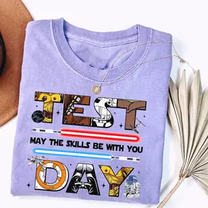 Test Day Comfort Color T-Shirts, May the Skills Be With You Tee, Funny School Testing, Teacher Appreciation, Kid Exam Day, Study Motivation Cotton Fabric Casual Streetstyle Crew Neck Short Sleeve Soft-Washed T-Shirt Trendy Tops for Women for Men