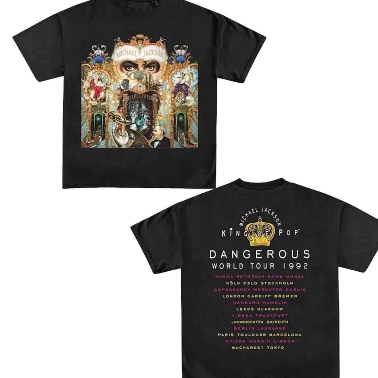 Michael Jackson Dangerous World Tour Shirt, King of Pop Double Sided Graphic T-Shirt 0ST
