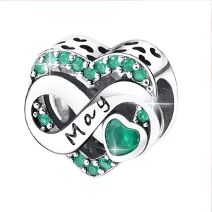 Birthstone Charm, Infinity Heart Charm Bead with CZ, Forever, for Anniversary Birthday Mothers Valentines Day Christmas Graduation, for Yourself Family Mom  Girlfriend Sister Grandma
