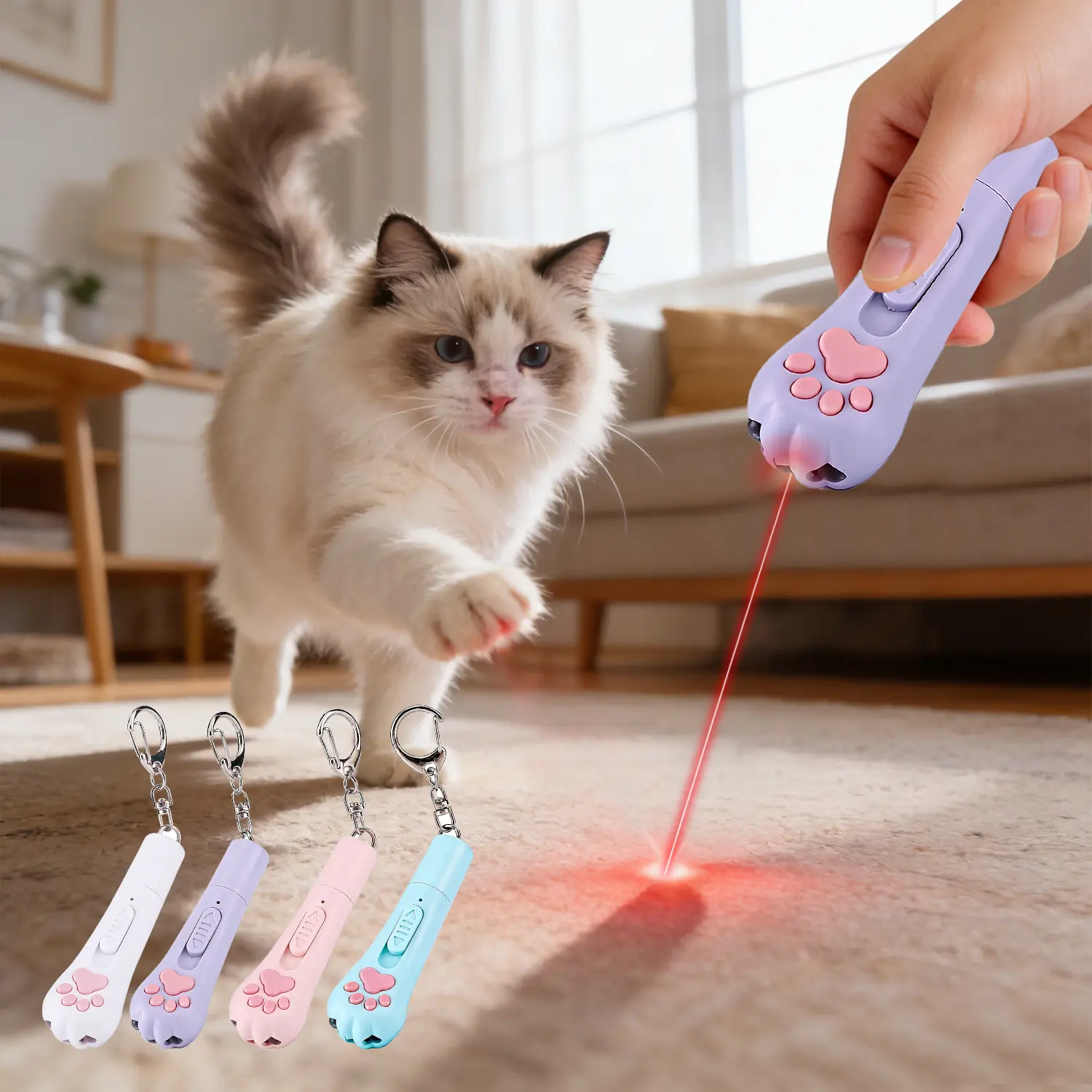 Cat Toy Laser Pointer with Keychain Attachment - Multi-Color, Animal-Shaped Cat Interactive Toy, Ideal Gift for Halloween, Christmas
