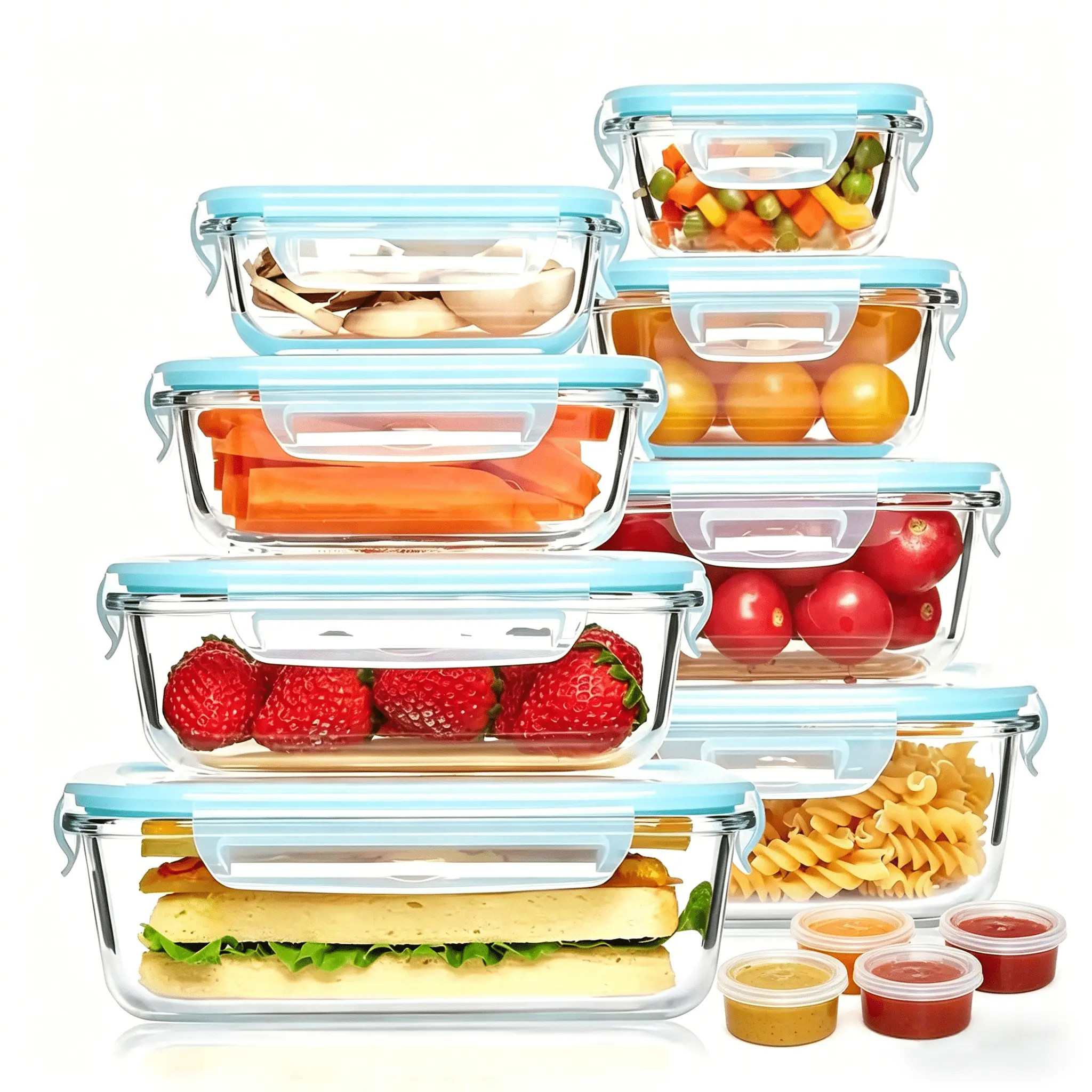 GHQ 24pcs sealed glass food storage container, outdoor picnic, lunch box, microwave, oven - perfect for salads, fruits, vegetables, and sandwiches, lunch box | sealed storage | durable glass, food storage container (12/8 lids+12/8 containers)