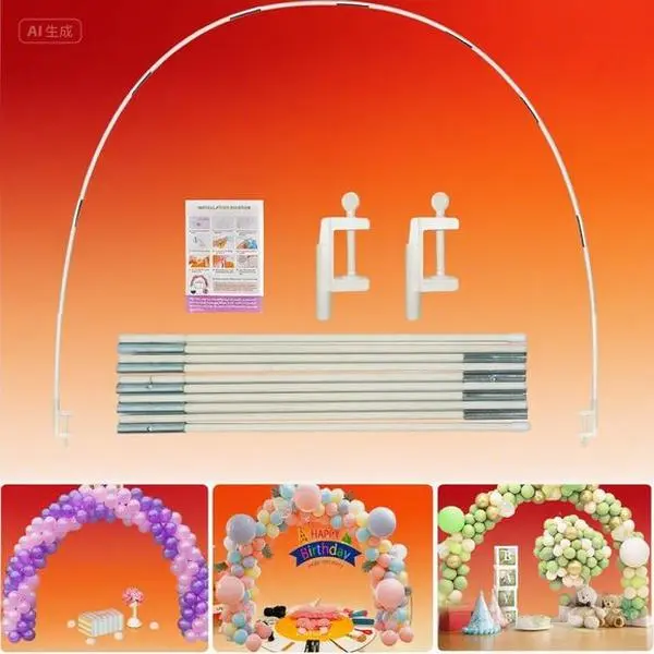 White Balloon Arch Stand Kit - Halloween Party Decor, Lightweight Reusable Frame, Adjustable Size Table Decor, Easy Setup, Durable Glass-Infused Design, All Necessary Accessories Included, Round