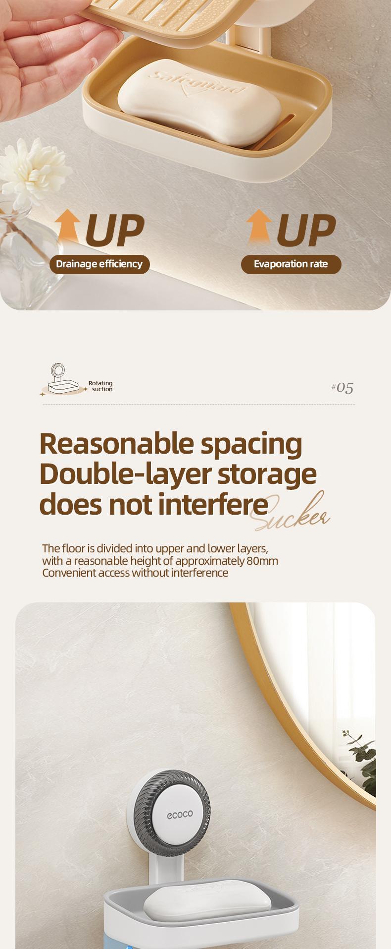 RENEMOS Powerful Suction Soap Holder - Ultra Strong Vacuum Suction Cup Soap Dish - Anti-Rust Soap Case with Dual Hook Design - Reusable & No Tools Needed - High Weight Capacity for Bar Soap, Sponge & Scrubber