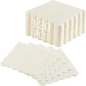 120 Pcs Cocktail Napkins Scalloped Ivory Paper Napkins Disposable Cream Dessert Beverage Party Napkin for Wedding, Bridal Baby Shower, Birthday