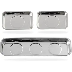 3 Pieces Magnetic Trays Set Stainless Steel Magnet Tool Tray Parts Holder for Screws, Sockets, Bolts, Pins, Mechanic's and Automotive