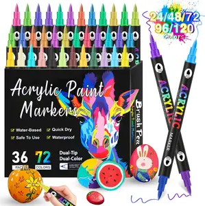 24/48/96 Color Dual-Tip AcrylicMarker Pen, Waterproof & Quick-Dry for Wood,Canvas, Stone, Glass & Rock Painting, DIY CraftsIdeal Christmas mini gifts teacher appreciation outdoorfun kindergarten graduation