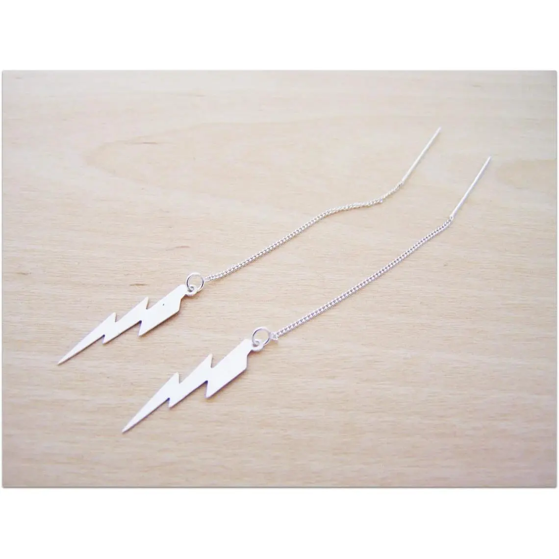 Sterling Silver Lightning Bolt Threader Earrings