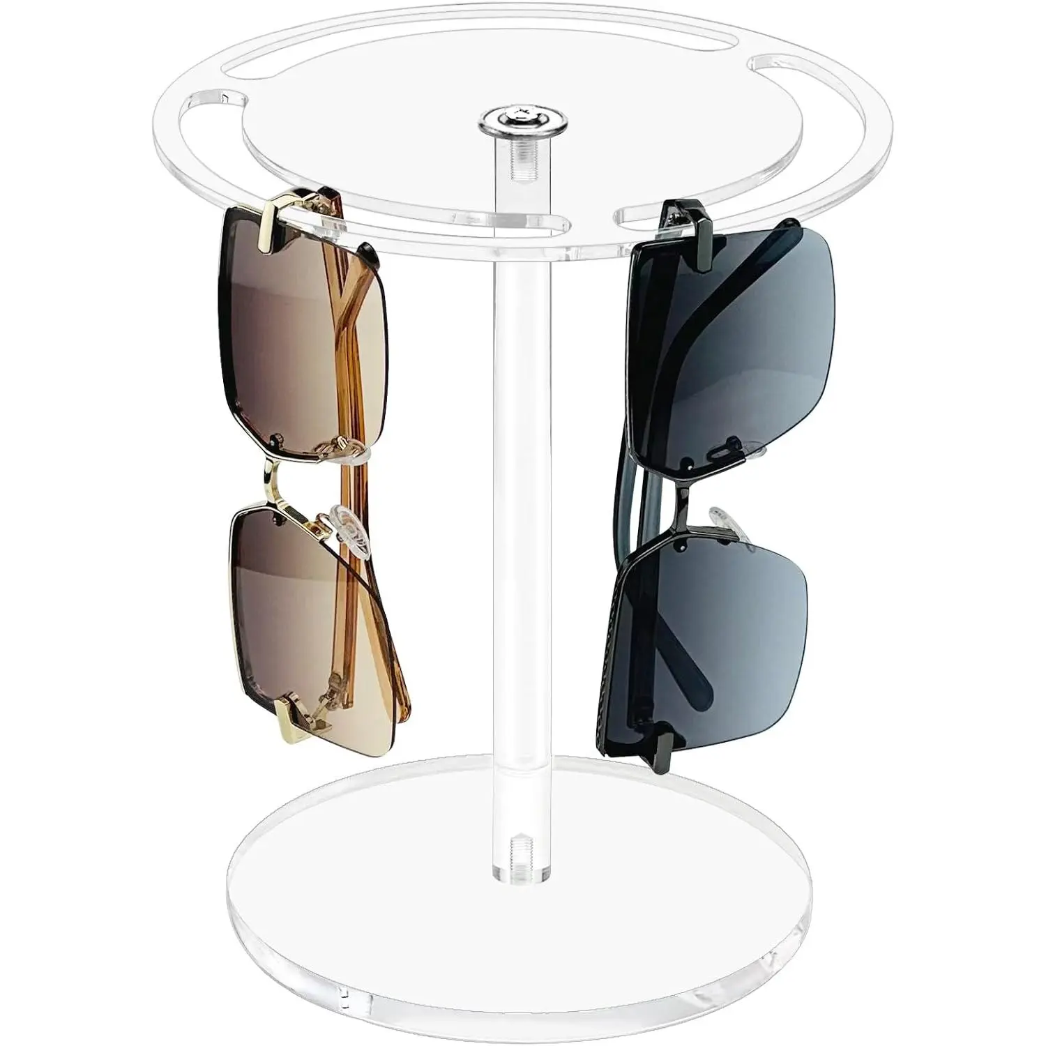 Acrylic Sunglasses Holder Stand with 360 Rotating, Eyeglasses Display Rack Clear Glass Tabletop Organizer Gift Smooth