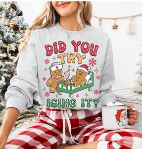 Did You Try Icing It Gingerbread Nurse Christmas Sweatshirt, Christmas Cookie Sweatshirt for Women, Christmas Sweatshirt for Nurse, Festive Sweater