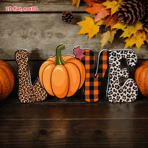 Fall Thanksgiving Pumpkin Leopard Print Love Letter Decor, Decorative 2D Flat Foam Sign for Autumn Harvest Festival Home Decoration