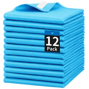 12-Pack Microfiber Glass Cleaning Cloth (12"x12"), Lint-Free Streak-Free Reusable Polishing Cloth for Stainless Steel, Eyeglasses, Mirrors & Screens