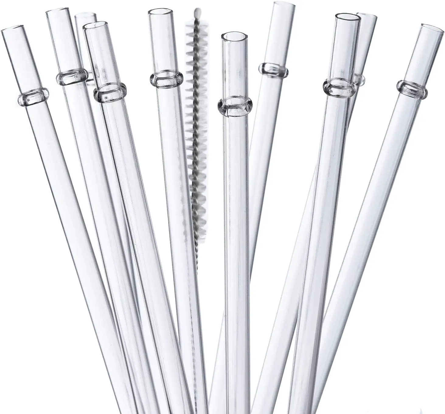 10.5 in Tritan Hard Plastic Clear Straws, Long  Clear Replacement Tumbler Drinking Straws for 16 oz 20 oz 30 oz , YETI, , Mason Jars, Set of 10 with Brush