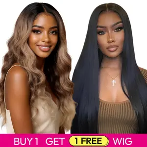 [Blend] Buy 1 Get 1 FREE Blended Human Hair Wig | #1B Straight 13x6 Lace Front & #12/60A T Part Lace Body Wave Wig – Soft Natural Look, Beginner Friendly #SummerVibes