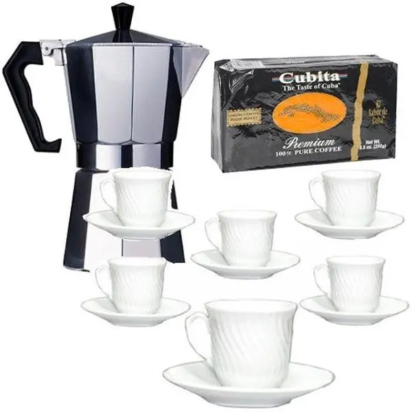 Classic Traditional Cuban Espresso Coffee Gift Set - 6-Piece Home Kitchenware Coffee Set for Serving