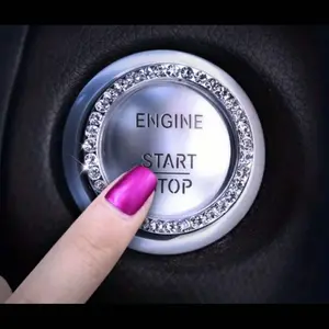Cute Bling Crystal Ignition Ring for Car with Rhinestone, Start Stop Button and Shiny Accessory - Cute Car Gift for Her