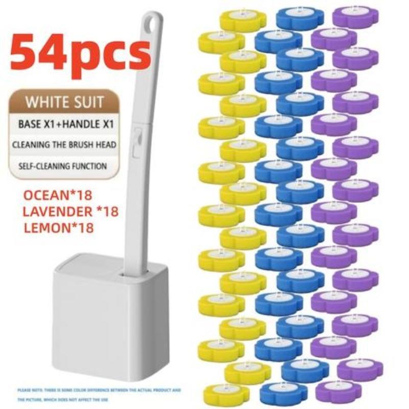 One-Use Toilet Cleaning Set, Toilet Wand, Includes 54 Replacement Brush Heads, Wall-Mounted Sink Cleaner System, Bathtub Drain Cover, Urinal Holder