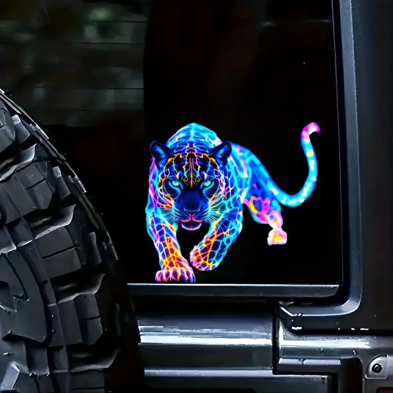 Creative Neon Cheetah Pattern Car Sticker, Waterproof Durable Decorative Decal, Personalized DIY Car Sticker for Car Front and Rear Window Bumper