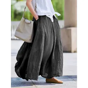 Women's lavender retro long skirt, breathable cotton linen appearance, loose pocket, elegant and casual spring/summer design underwearRAIMENTRY