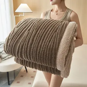 Nordic Style Pure Color Jacquard Tufted Blanket, Double Layer Thickened Soft Cozy Throw for Home Office Leisure, Multifunctional Soft Plush Blanket