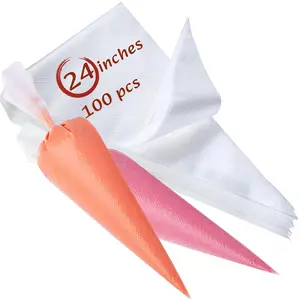 Piping Bags 24 Inch, Large Piping Bags Disposable 100 count, Pastry Icing Bags Thickened Non-Slip and Anti-Burst, Tipless Piping Bags for Royal Icing