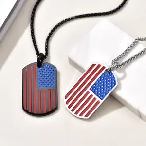 PROSTEEL American Flag Dog Tag Necklace Stainless Steel US National Flag Charm Patriot Necklace Unisex For Men Women Gift Box