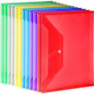 12 Plastic File Folders, A4 Transparent File Bags with Snap Closure, Reusable Document Organizers, 6 Colors, School Office Use