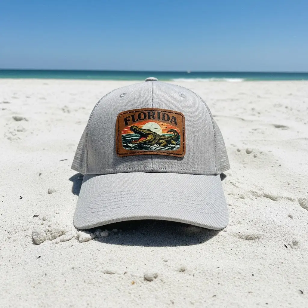 Florida Gator Animals Graphic Hat - Stylish Clothes Accessory for Game Day, Football Fashion, Watch Party, Custom Fit, Breathable, Acrylic Blend, Breathable Mesh, Gator Patch, Trucker Cap, Structured Front, Adjustable, Baseball Cap, Sporty Chic, 20% Wool,
