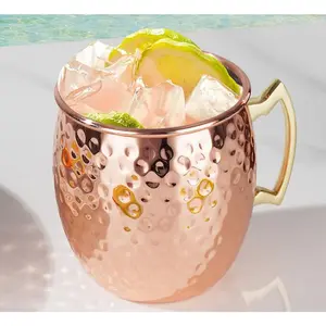 16oz Pure Copper Moscow Mule Brass Handle Barrel Mug Seletti New Wine Glass Mule Cup Moscow Bar Stainless Steel 500ml Cocktail Cup Beer Cup