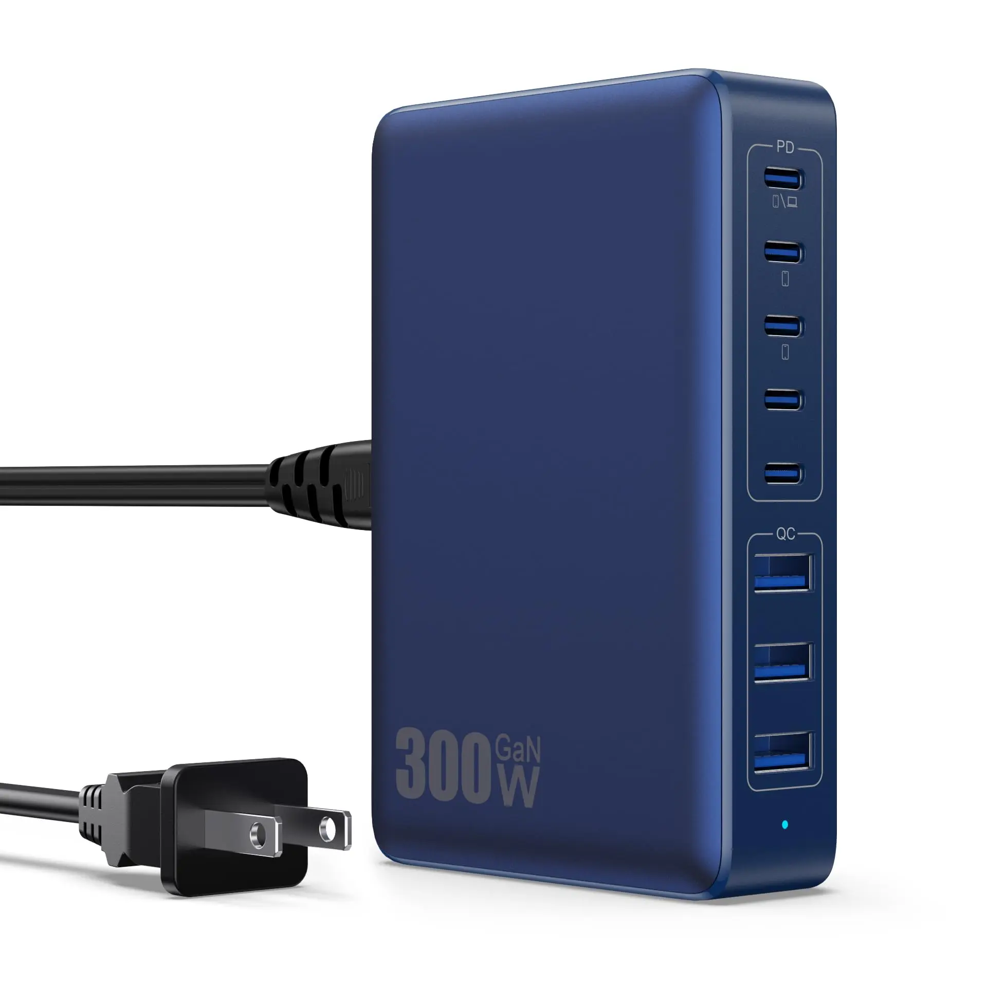 Usb C 300w Block 8-ports Gan Iv Fast Charging Station Pd 100w Laptop Hub Wall Charge Adapter Compatible With Macbook/air Steam Desk 16/15/14 Galaxy
