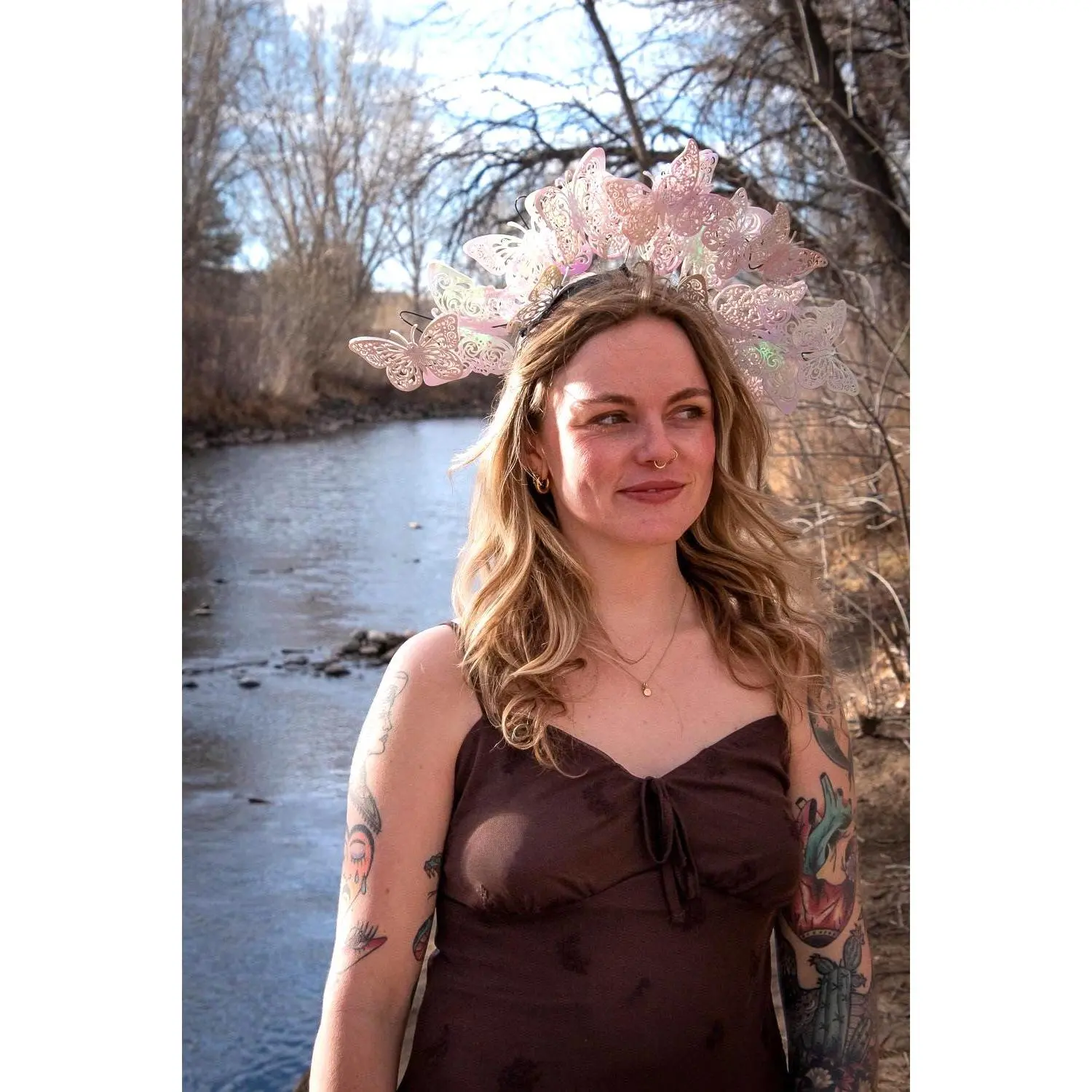 Light Pink Holographic Butterfly Crown – Iridescent Fantasy Statement Headband