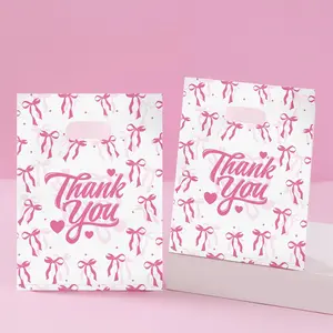 100pcs Bowknot 'thank You' Printed Plastic Candy Bags, Party Gift Bags, Party Favor for Baby Shower, Girl Birthday Parties, Women Decorations
