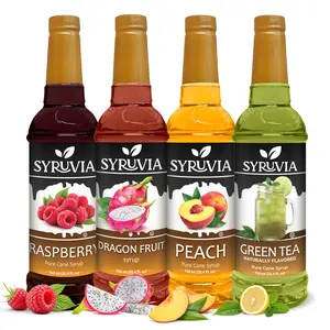 Syruvia Fruity Collection, Variety Pack – Raspberry, Dragon Fruit, Peach & Green Tea Flavored Syrup – Great for Iced Tea, Soda, Lemonades & More – 25.4 Fl oz Bottles (4 Pack)
