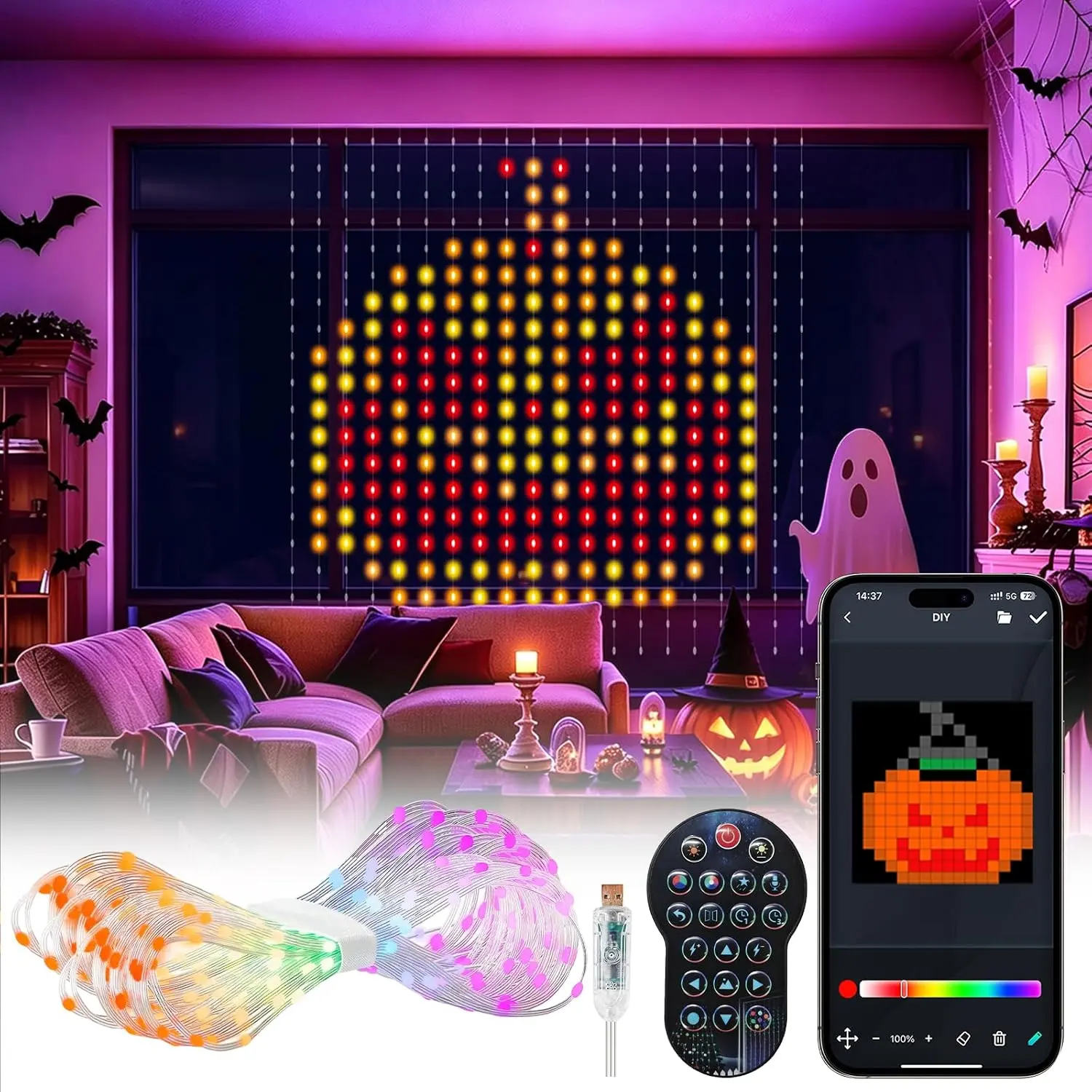 Smart LED Curtain Lights, 9.8x9.8Ft 400-LED Ambient Vibe Lights with 16M Color Changing, Remote & APP Control for Bedroom, Patio Decor, Led Lights Bedroom
